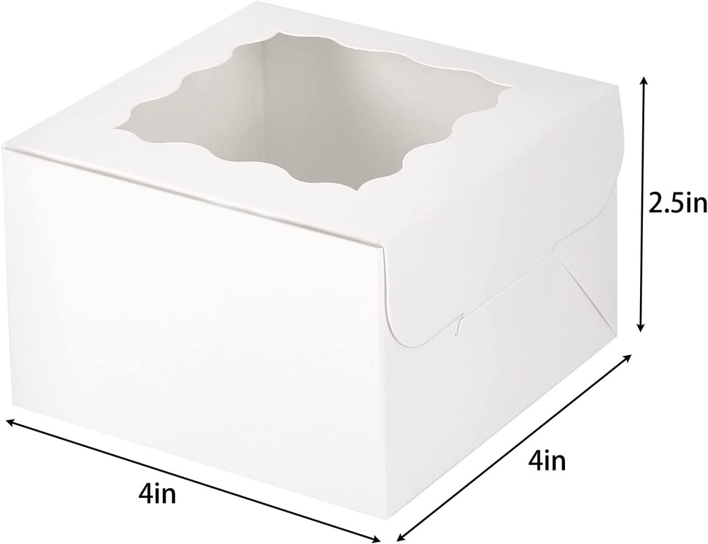 50Pcs 4X4X2.5 Inches White Bakery Boxes with Window, Cookie Boxes, Mini Cake Box