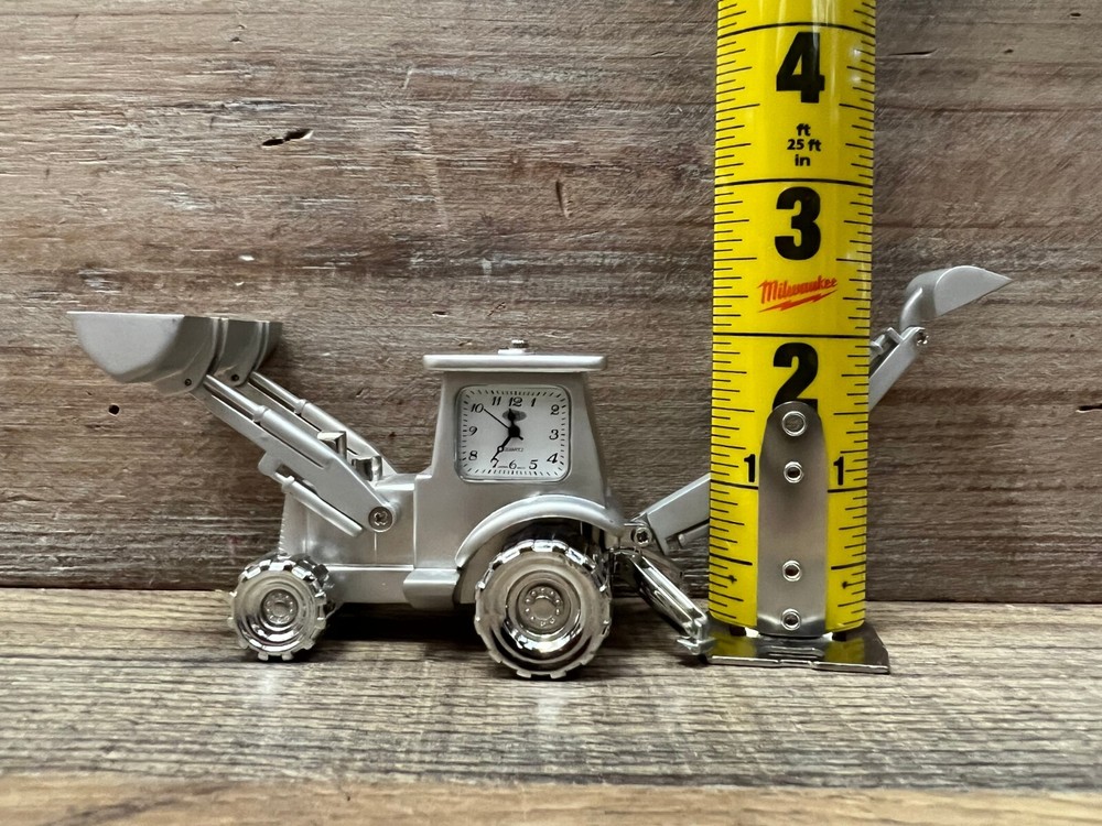 Backhoe Metal Desk Clock 7" x 2.5"