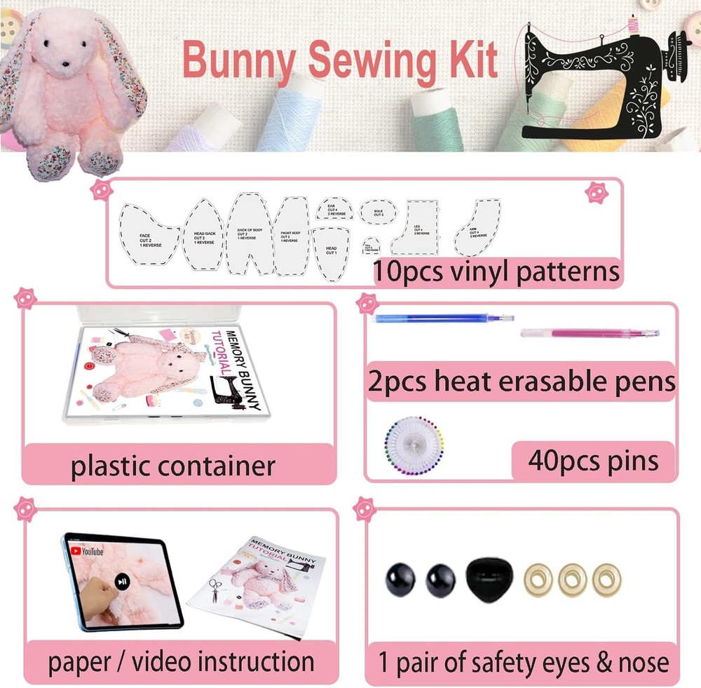 18 Inch Memory Bunny Patterns Templates for Sewing with Instruction, Beginner...