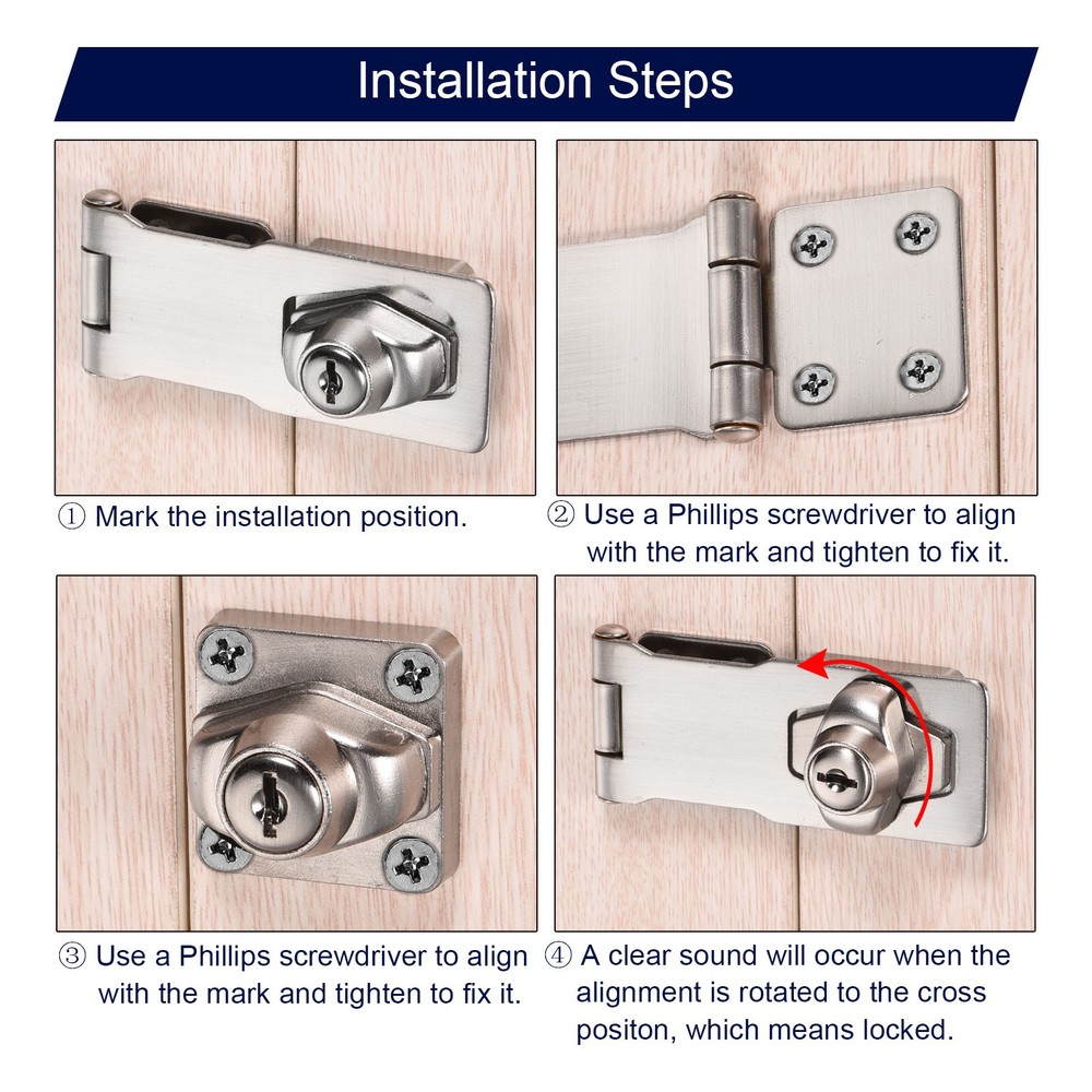 4Inch Keyed Hasp Locks Twist Knob Locking Keyed Different, Copper