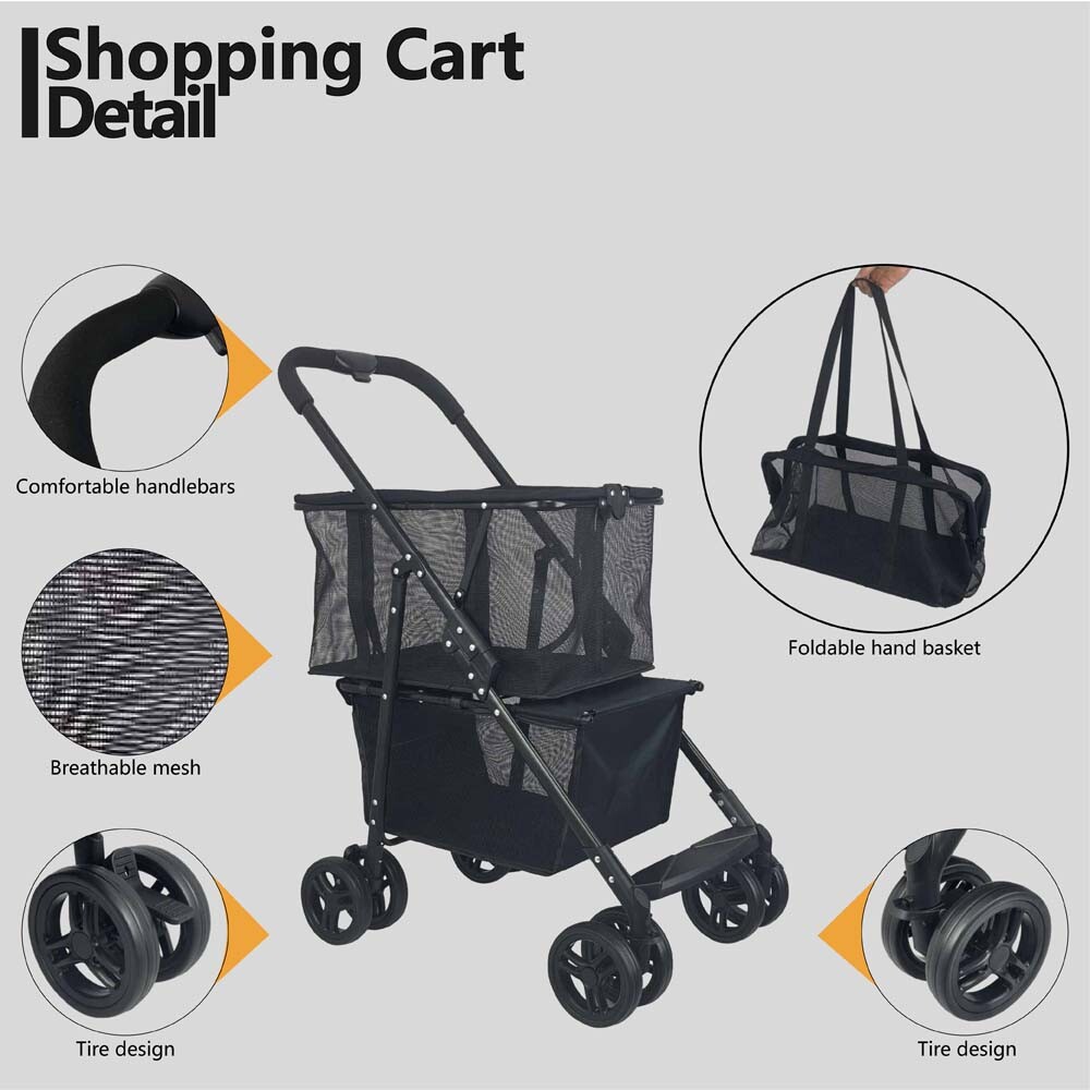 Collapsible Shopping Cart Utility Trolley Cart with Removable Tote&Swivel Wheels
