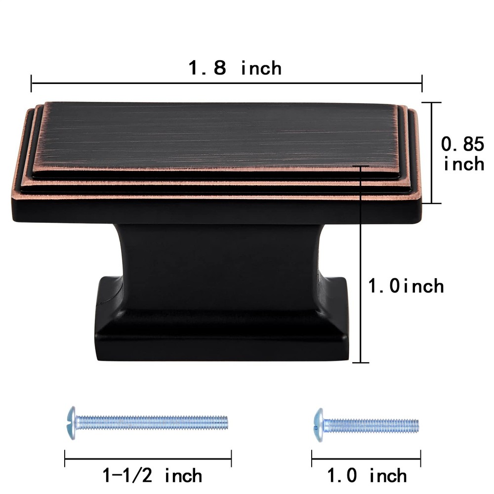 YCSJ Rectangle Knobs - 10 Pack / 1.8 Inch(45mm), Oil Rubbed Bronze Cabinet Kn...