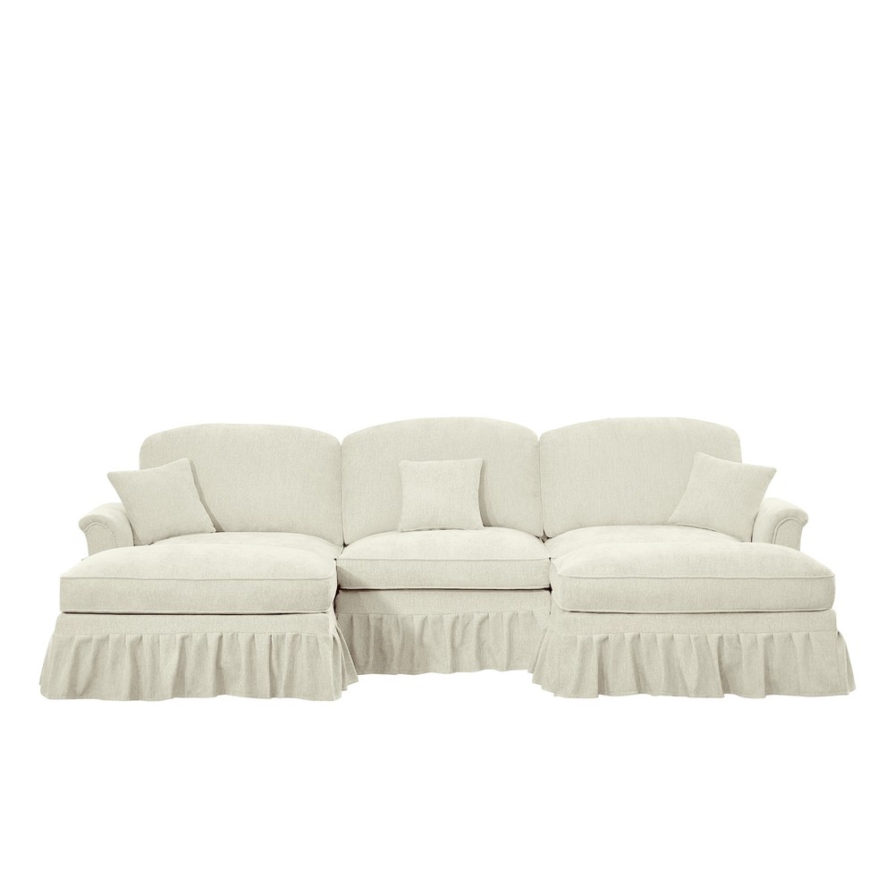Comfy Modular Sectional Sofa U-Shape w/ Ottoman & Removable Skirts, Beige