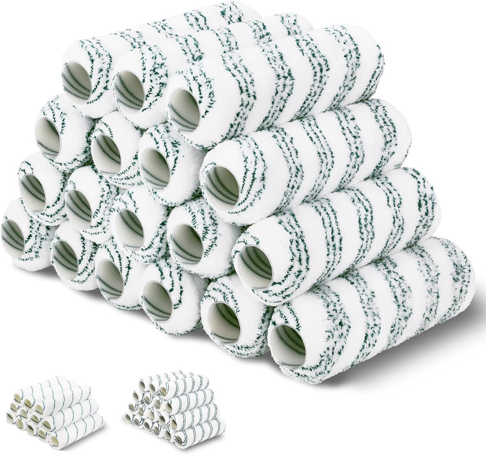 18 Pack 9" X 3/4" Nap Microfiber Paint Roller Covers, High-Capacity Microfiber C