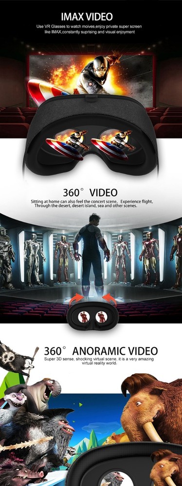 3D VR Headset Virtual Reality Glasses, Bluetooth Remote in Grey or Black