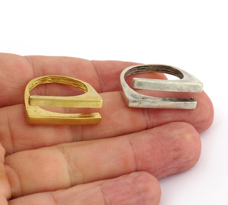 Sticks Bars Ring Adjustable Ring Raw Brass, Antique silver, Shiny Silver 3861