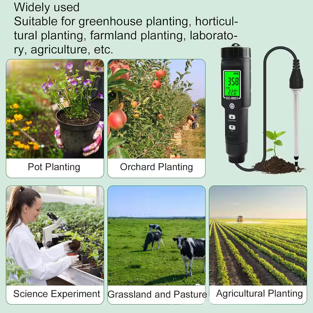 Digital Soil Tester LCD Backlight Display Soil EC Temperature Tester Portable Co