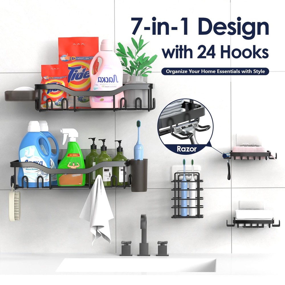 Shower Caddy Adhesive Shower Organizer 7-Pack, Rustproof Stainless Steel Bath...