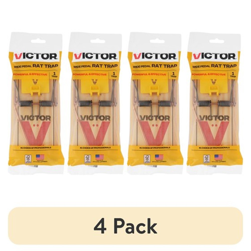 Victor Wooden Extended Trigger Rat Trap - 4 Pack