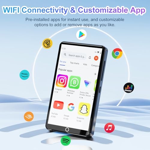 mp3 Player with Bluetooth and WiFi, 4.0IN Touchscreen Android MP3 Player 80GB