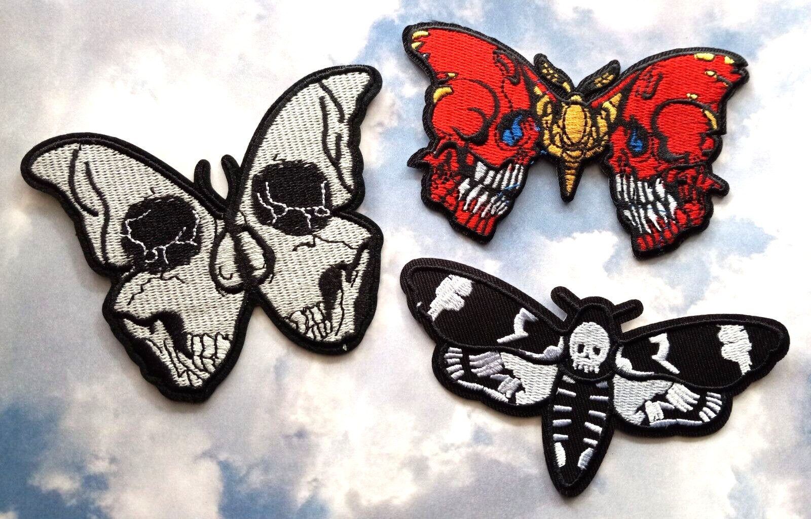 Death Head Moth Skulls Creepy Halloween Embroidered Iron on PATCH SET of THREE