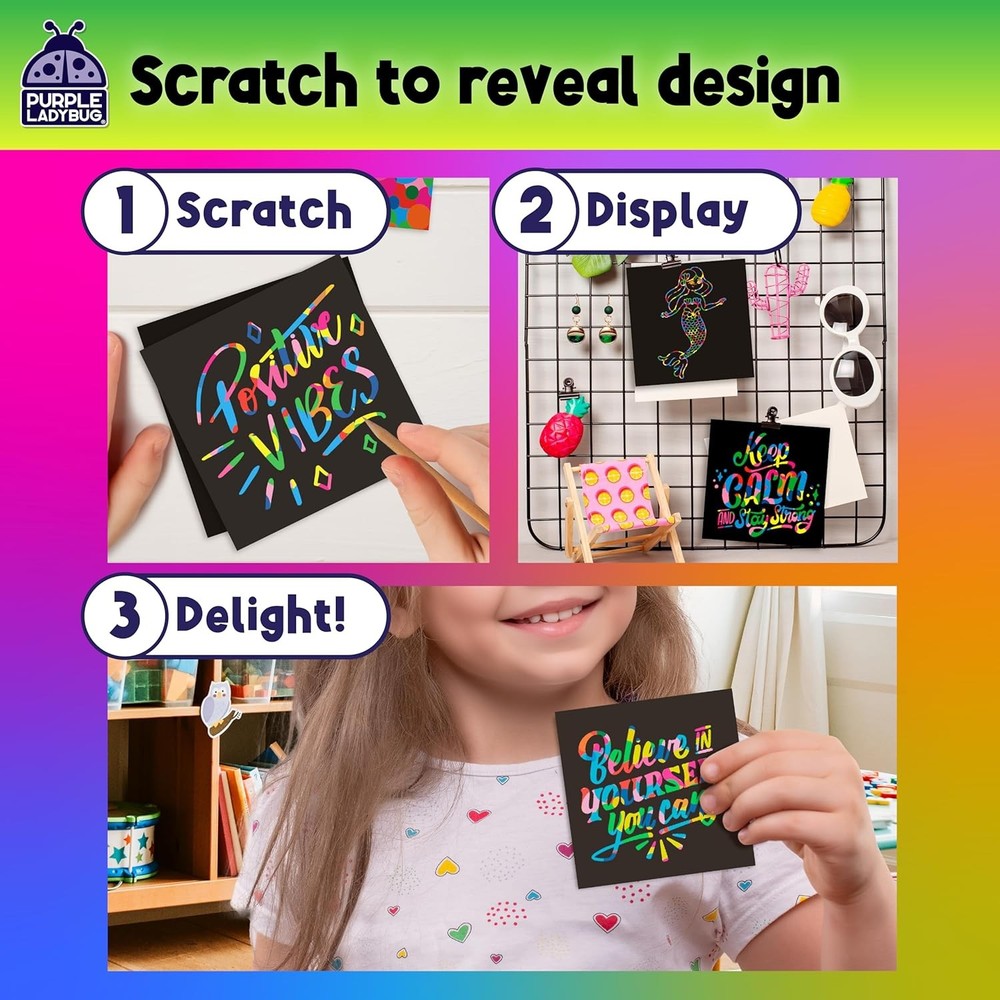 Scratch Art Mini Notes for Kids – set with 150 Rainbow Sheets with Stylus