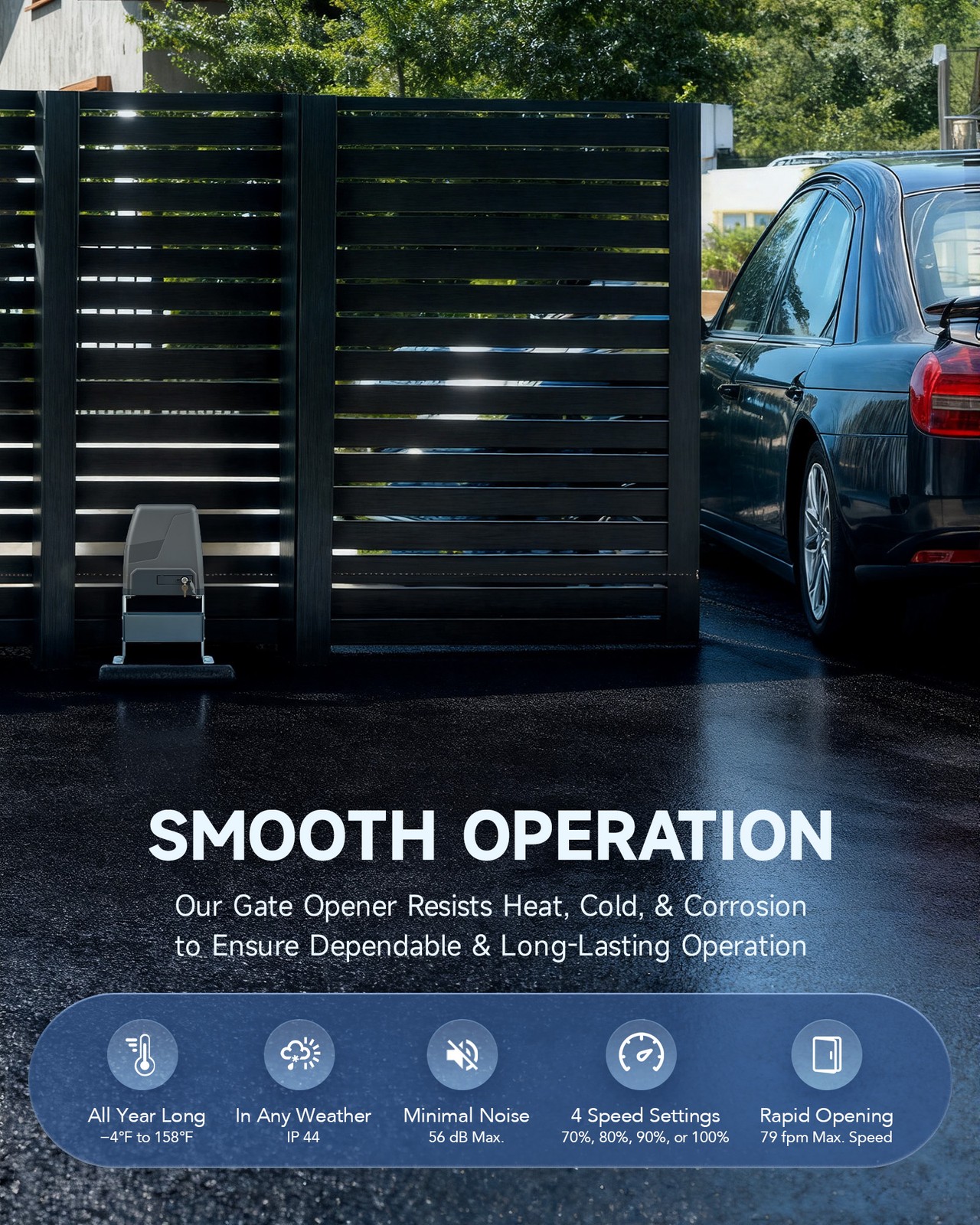 CO-Z 3300lb Solar Sliding Gate Opener with 2 Remotes for 40ft Driveway Gates