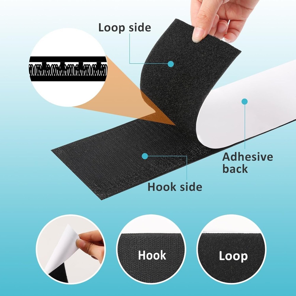Easy-to-Use Black Adhesive Hook and Loop Tape - 4.4'' x 16.5' for DIY Projects