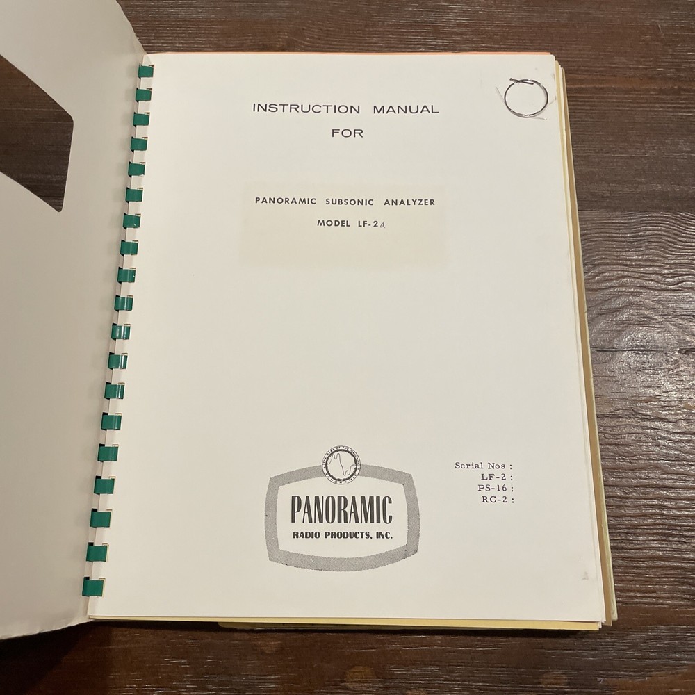 Panoramic Model LF-2a Subsonic Analyzer Instruction Manual