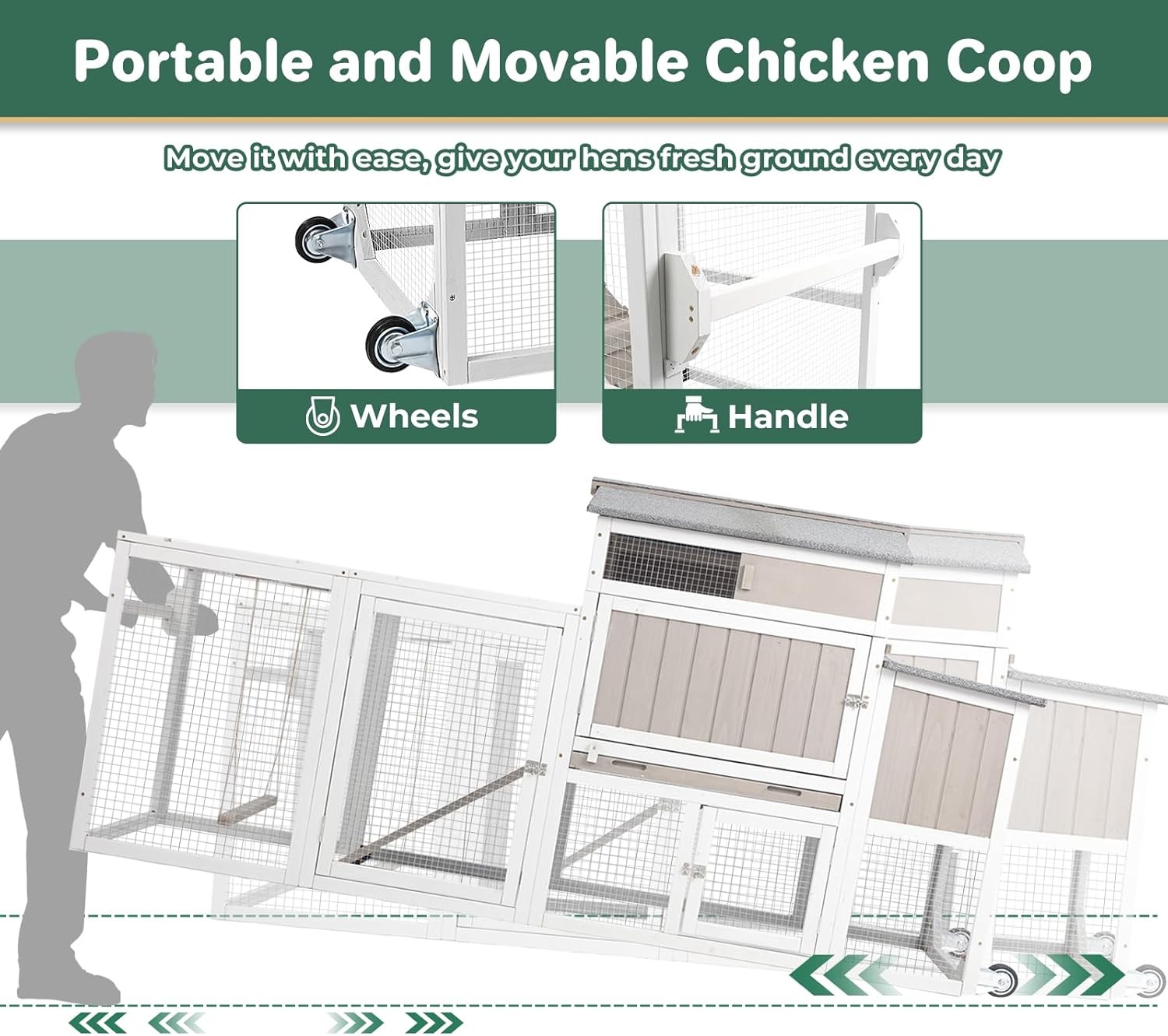 PETSCOSSET Outdoor Chicken Coop, Large Chicken House with Nesting Box, Gray