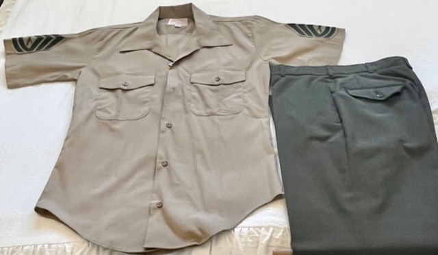 Vintage USMC Service C Uniform Set Sergeant (E-5) Chevrons On Both Sleeves.