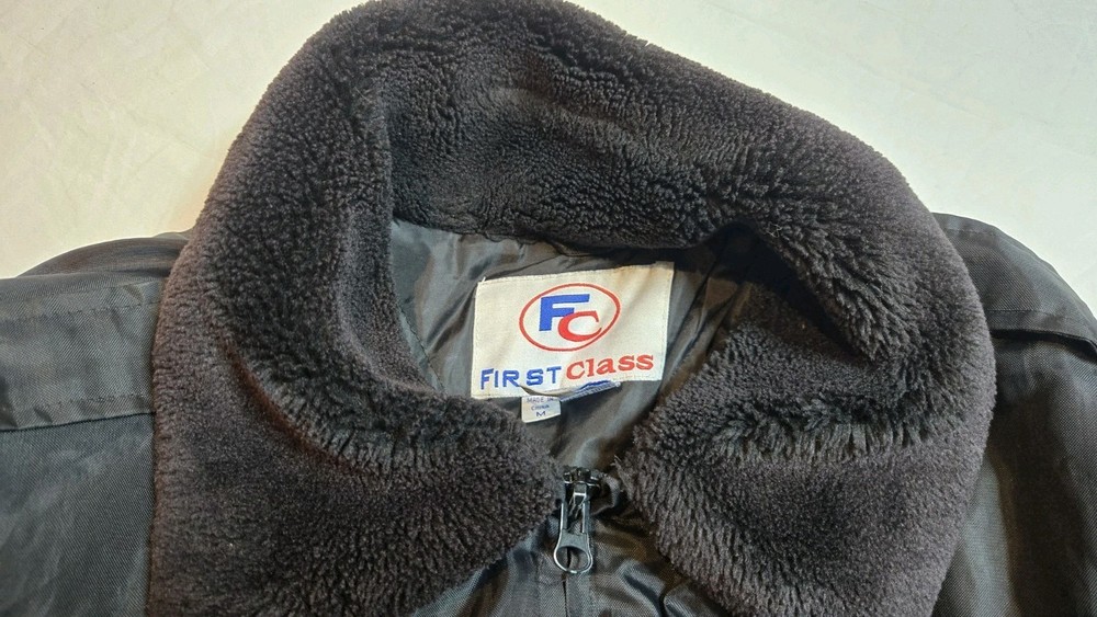 Vintage Security Bomber Jacket Black Quilted Puffy First Class M USA Patch