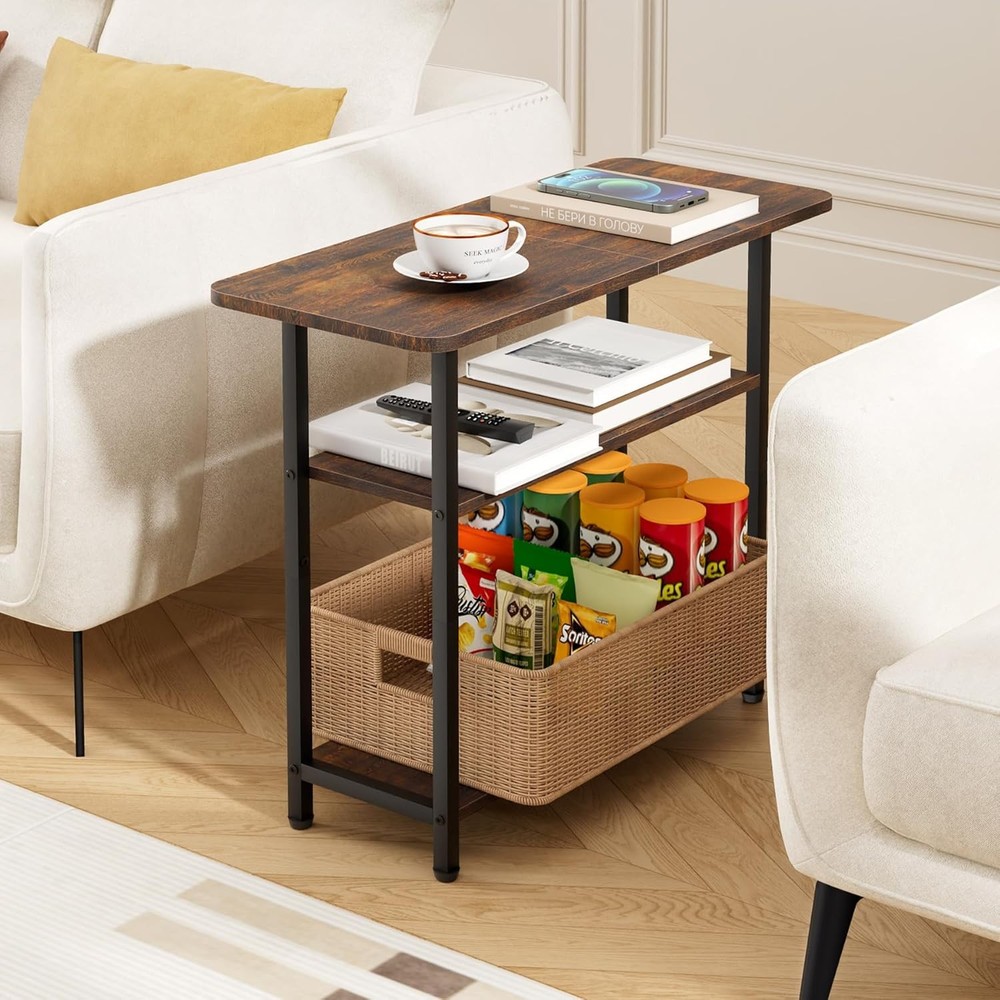 Side Table Living Room 3-Tier End Table Small Space W/ Wide Storage Tabletop