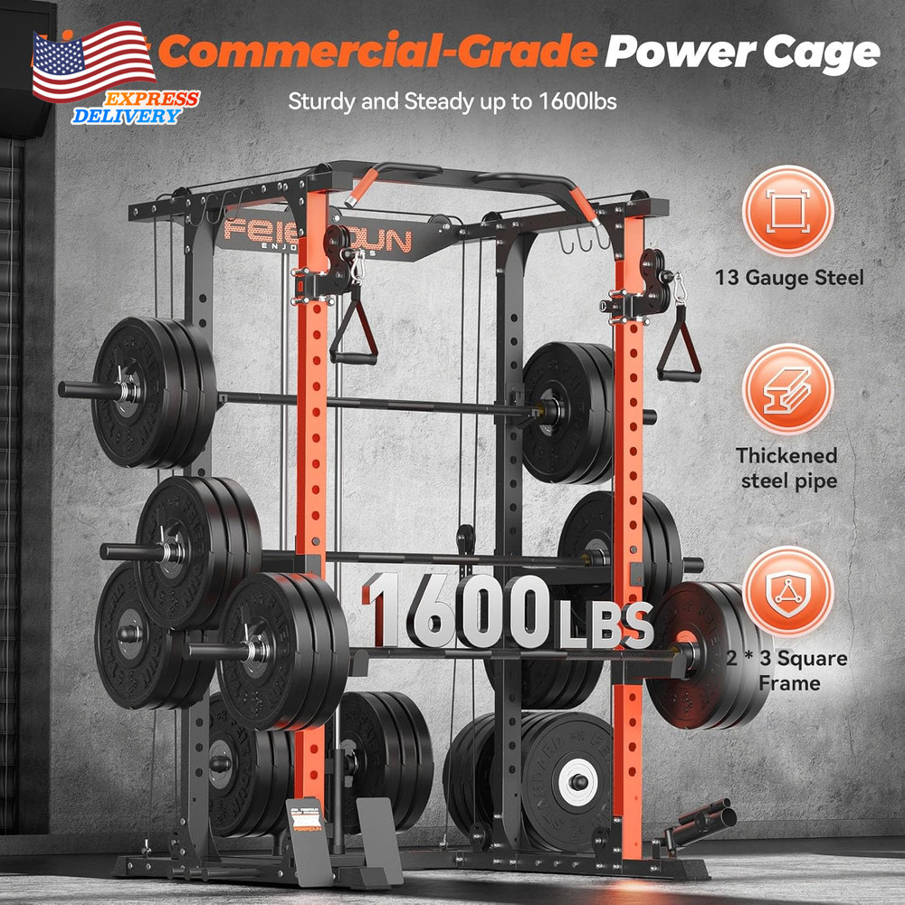 FLA01 Power Cage Multi Function Squat Rack with Cable Crossover System,2000Lbs C