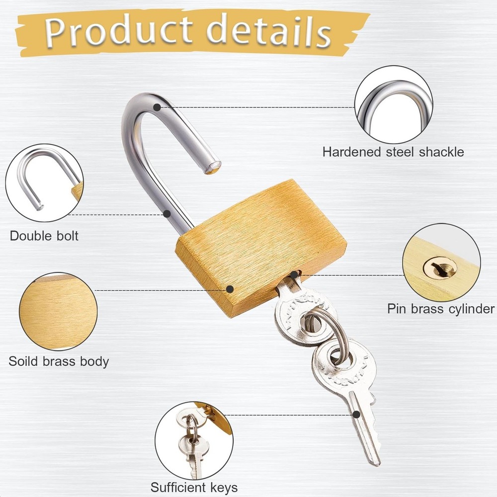 3 Pcs Small Solid Brass Locks with Keys, Mini Key Locks for Luggage Locks, Ba...