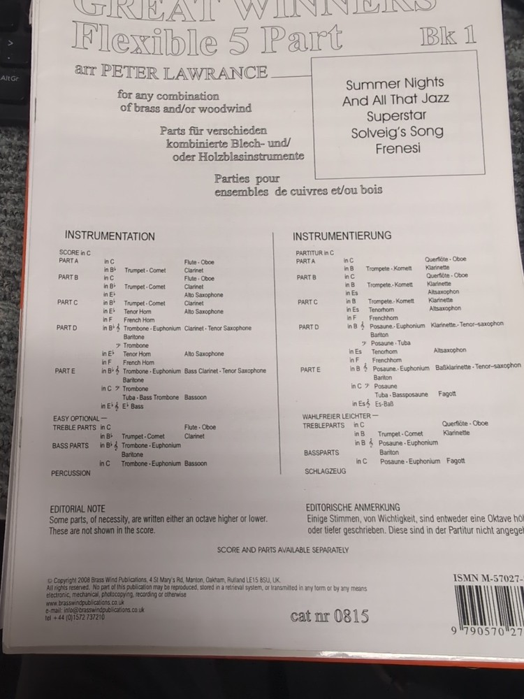 Great Winners Bk1 Flexible 5 Part Wind Ensemble Arrangement