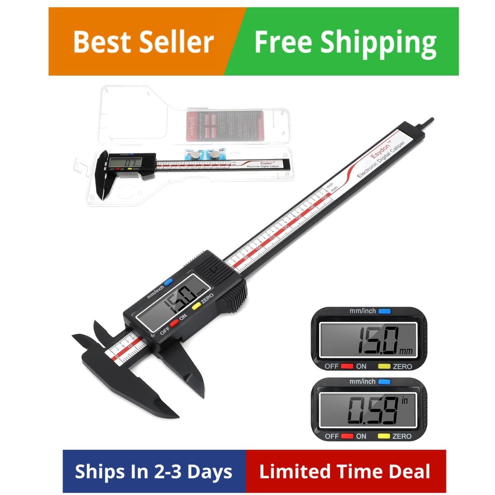 6 in Digital Caliper Electronic Measuring Tool Large LCD Inch/MM Auto-Off Case