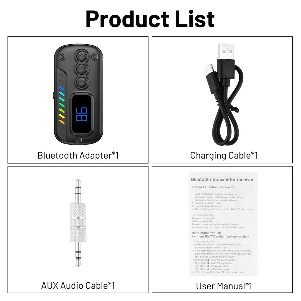 3-in-1 Bluetooth Transmitter Receiver V5.3 AUX Adapter for TV/Car/PC/MP3 Player