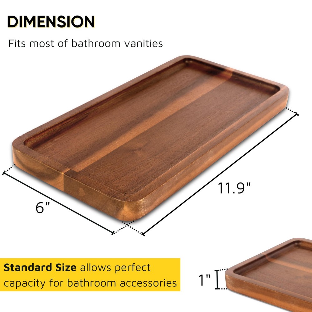 KOLWOVEN Solid Acacia Wood Serving Tray - 3 Pack, 11.8" x 5.9" Rectangular Wo...