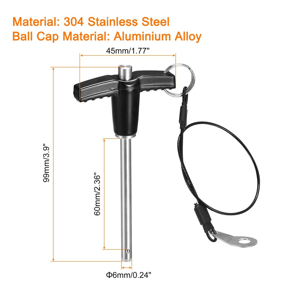 T Handle Locking Pins, Push-Button Quick Release Pin with Lanyard (6mm-60mm)
