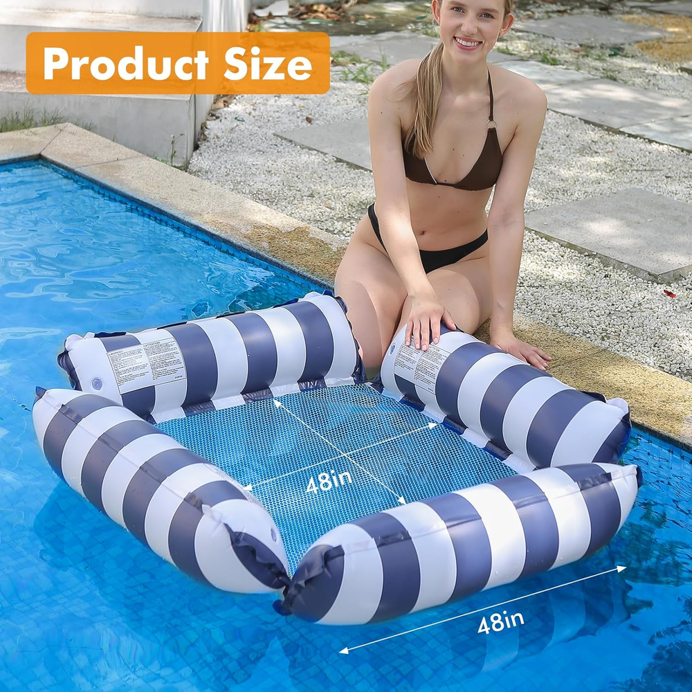 Inflatable Pool Float Chair Lounge - Stripe Pattern Hammock for Adults & Kids