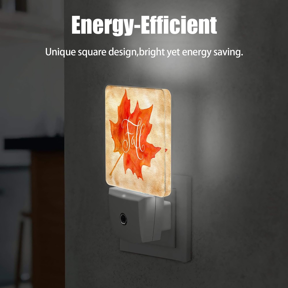 Fall Autumn Maple Leaf Night Light Plug in Wall Lamp Smart Dusk to Dawn Senso...
