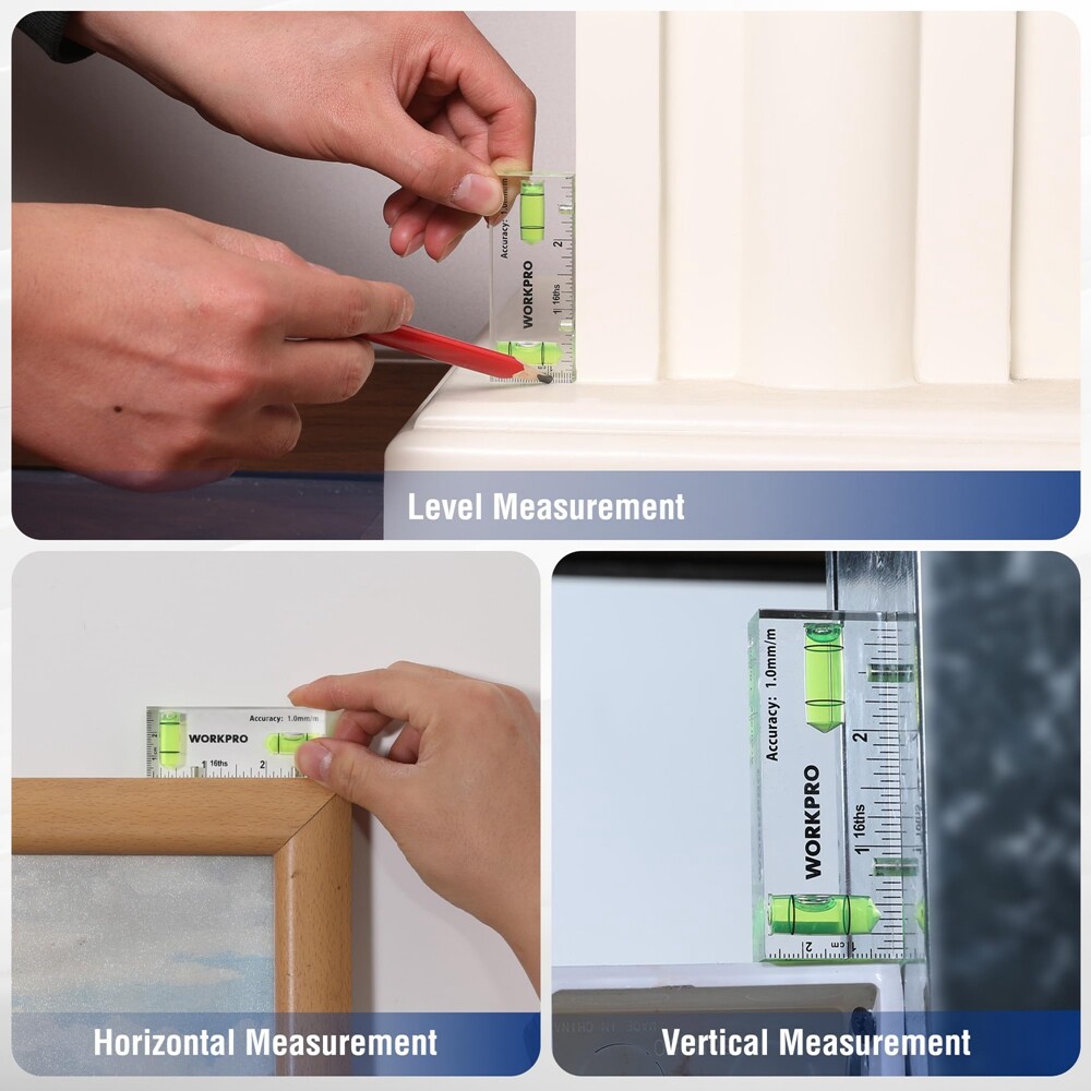 WORKPRO 3Inch Mini Level Tool Small Level Magnetic Level with 2 Bubbles 90°/180°