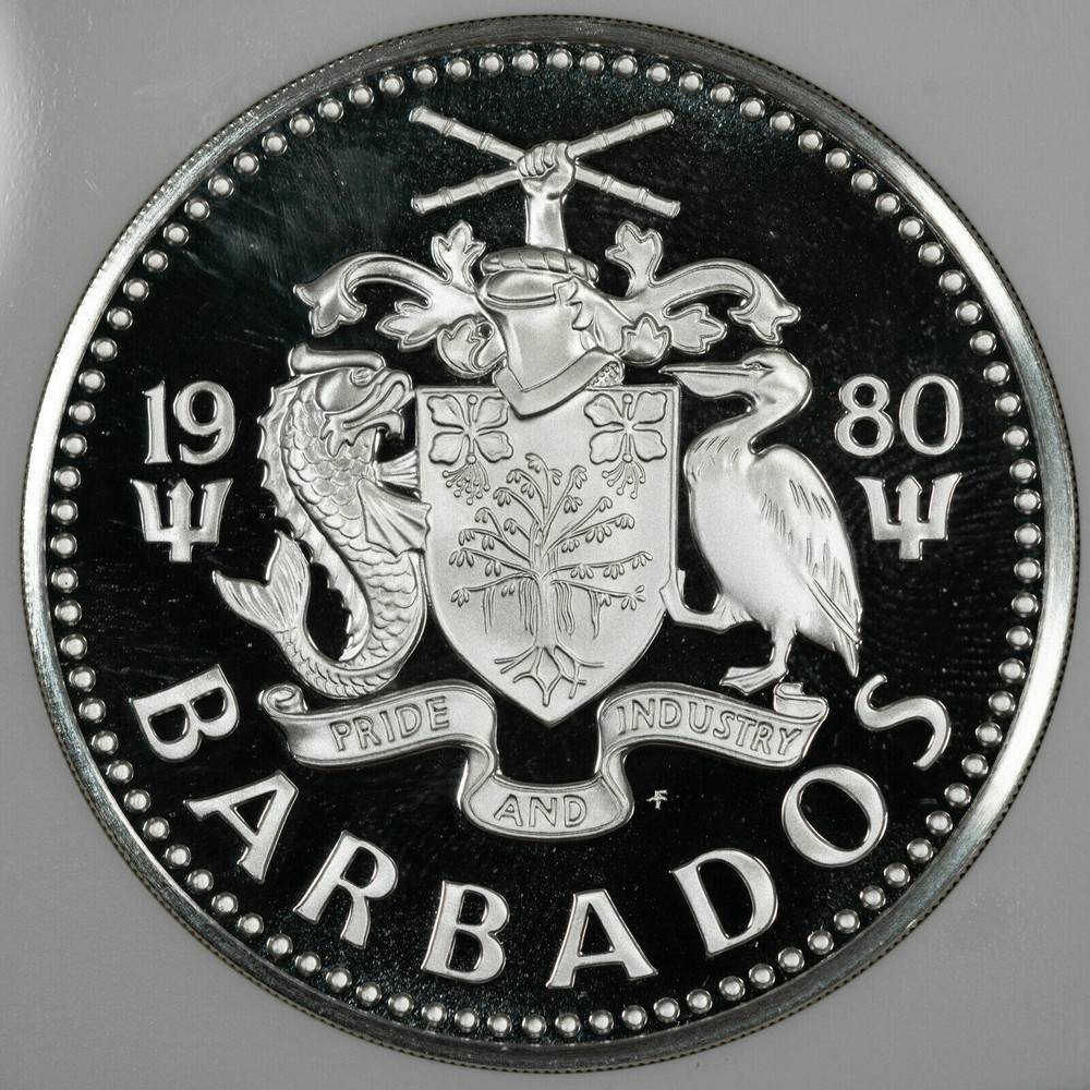 1980 Barbados Proof 10 C Tern bird flying