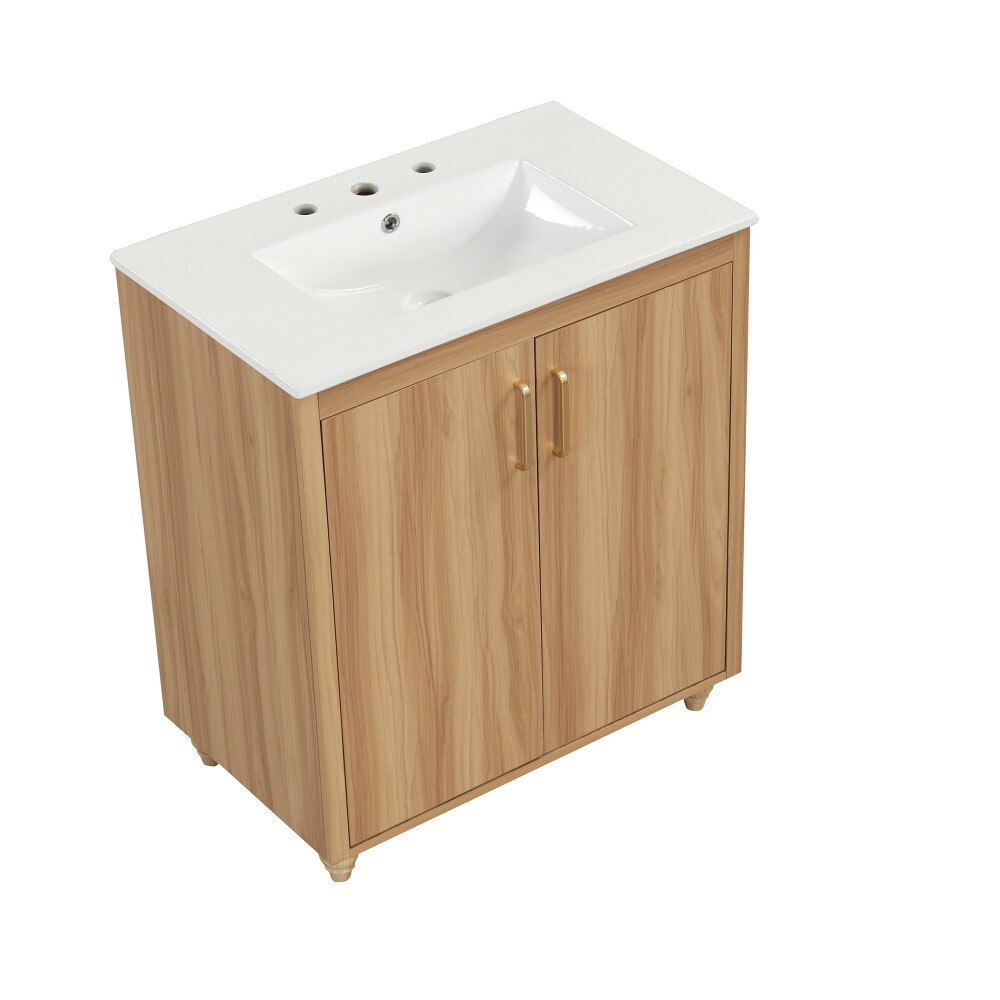 30"Multi-functional Bathroom Vanity with Sink Combo and Doors and Drawer Natural
