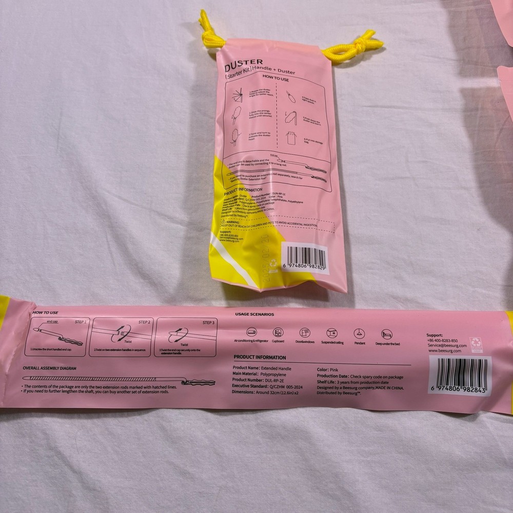 BeeSurg Pink Duster Refills Starter Kit Extended Handle 6 Pcs Dust Replacements