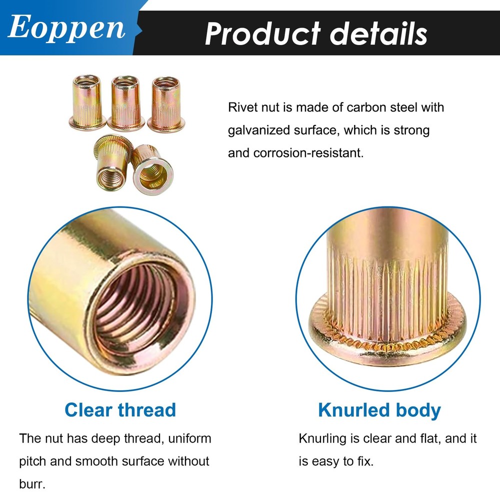 Eoppen 50Pcs 1/4-20 Rivet Nuts with Hand Tool, Brown