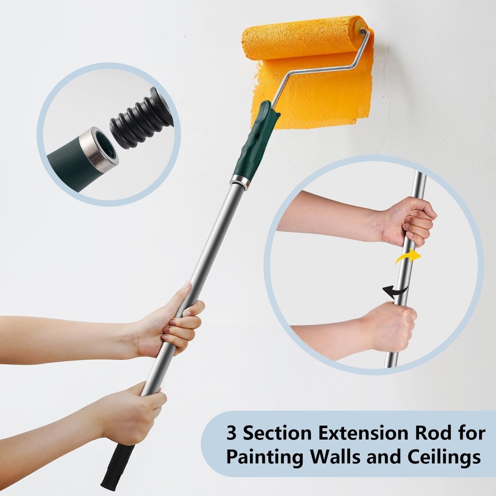 Mister Rui 9 Inch Paint Roller, Microfiber Roller Covers with Extension Pole,...