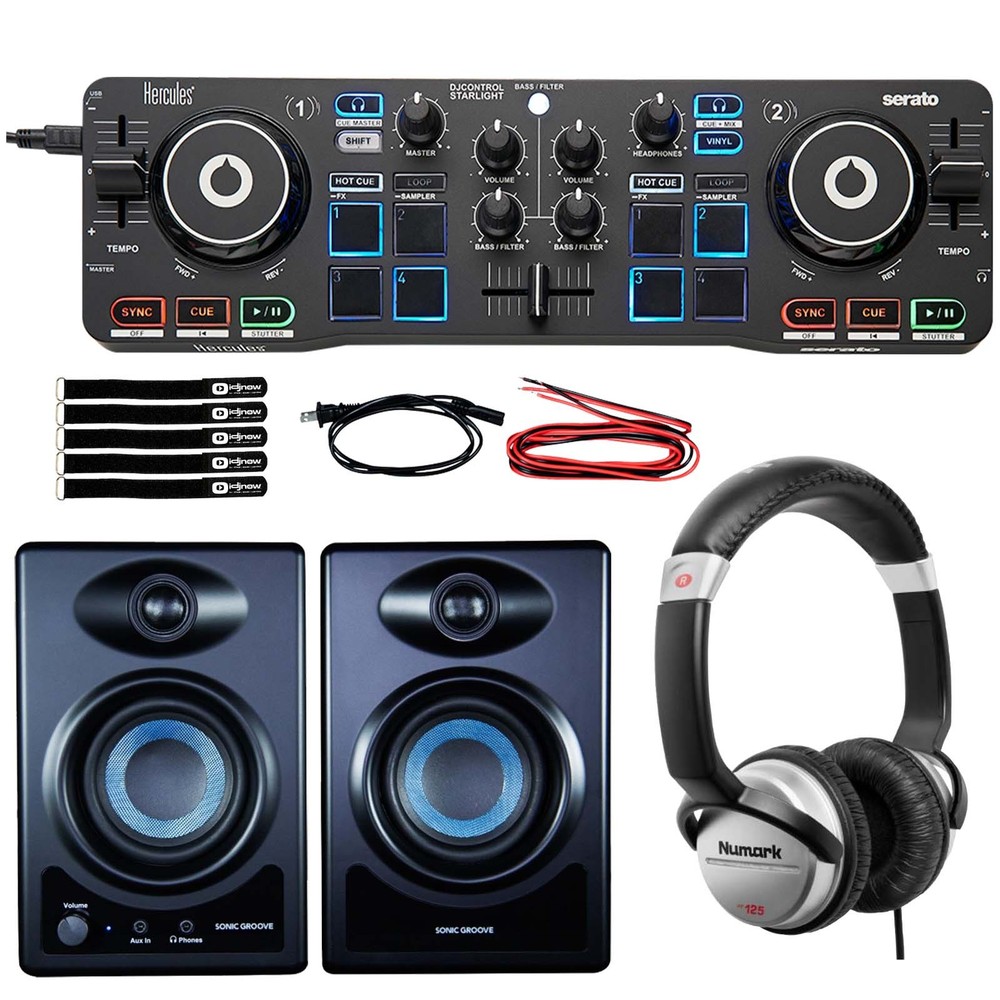 Hercules DJControl Starlight Starter DJ Controller Set w Monitors & Headphones