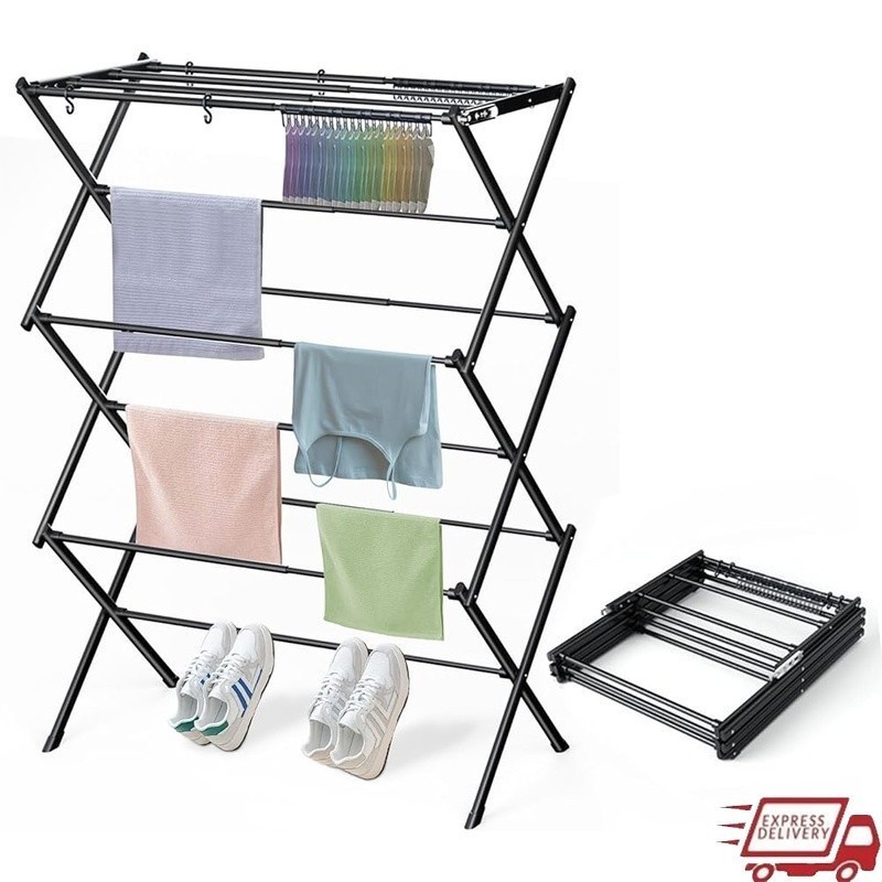 Retractable Iron Laundry Drying Rack Space Saving Heavy Duty Design 35lbs New
