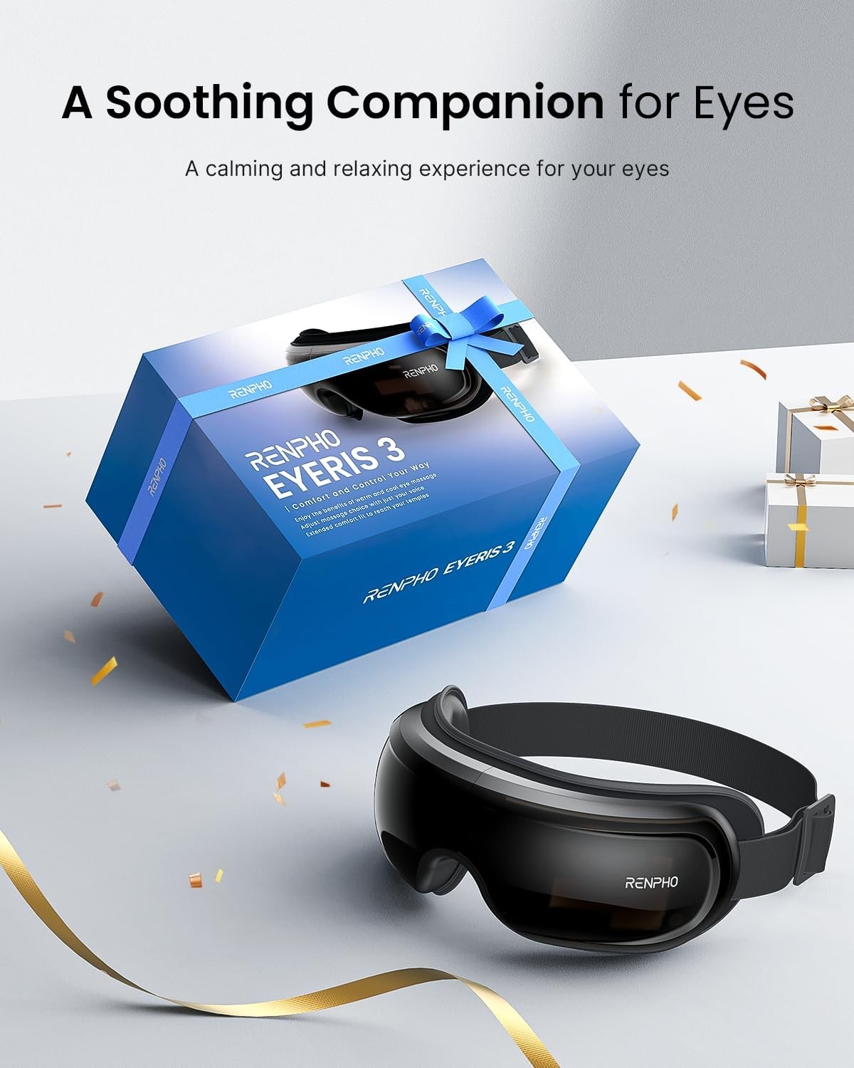 RENPHO Eye Massager with Heat and Cooling for Migraines Voice Control Eye Mask