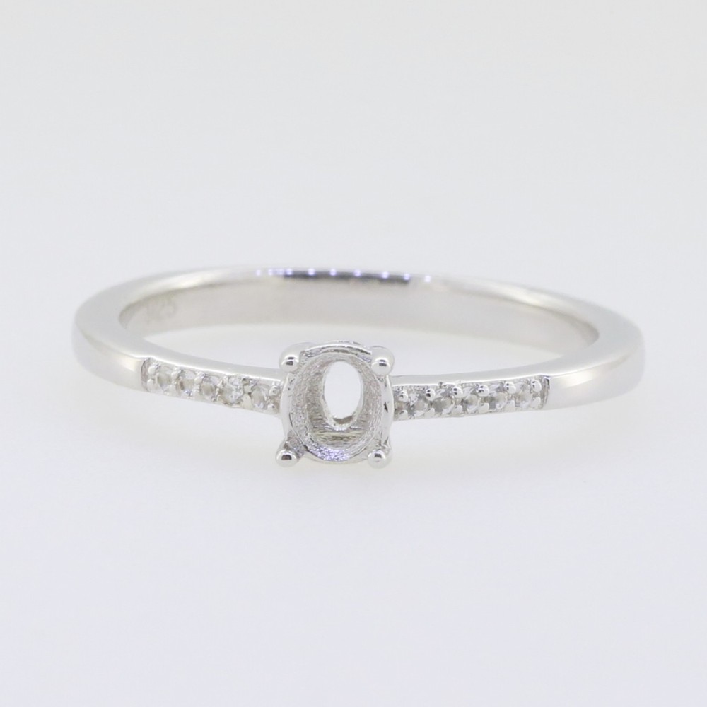 Sterling Silver Semi Mount Ring Setting Oval OV 5x4mm Solitaire White Topaz