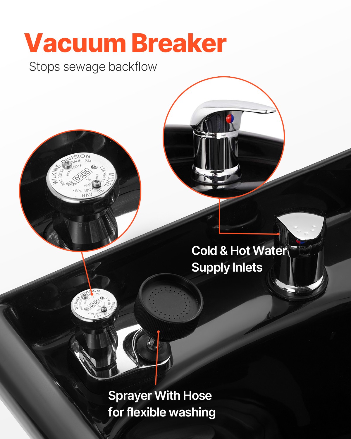 VEVOR Shampoo Bowl Black Square Plastic Shampoo Sink for Hair Wash Beauty Salon