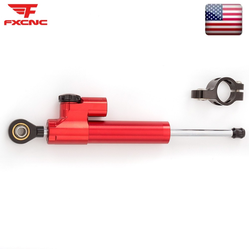 255MM Motorcycle Universal CNC Adjustable Steering Damper Stabilizer Safety Red