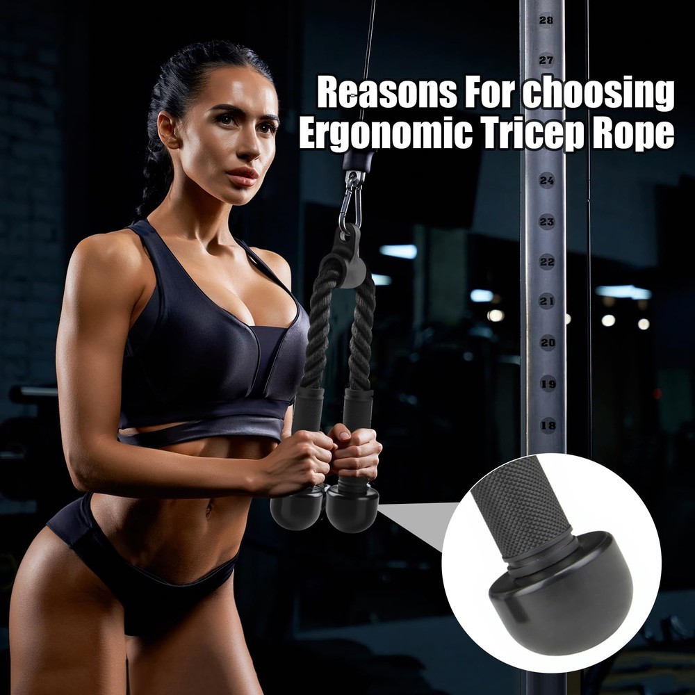 QIANGZEHU Tricep Rope Cable Attachment for Gym Pull-Down Black