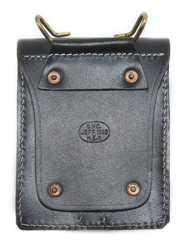 Black Leather .45 Double Magazine Pouch with belt hanger