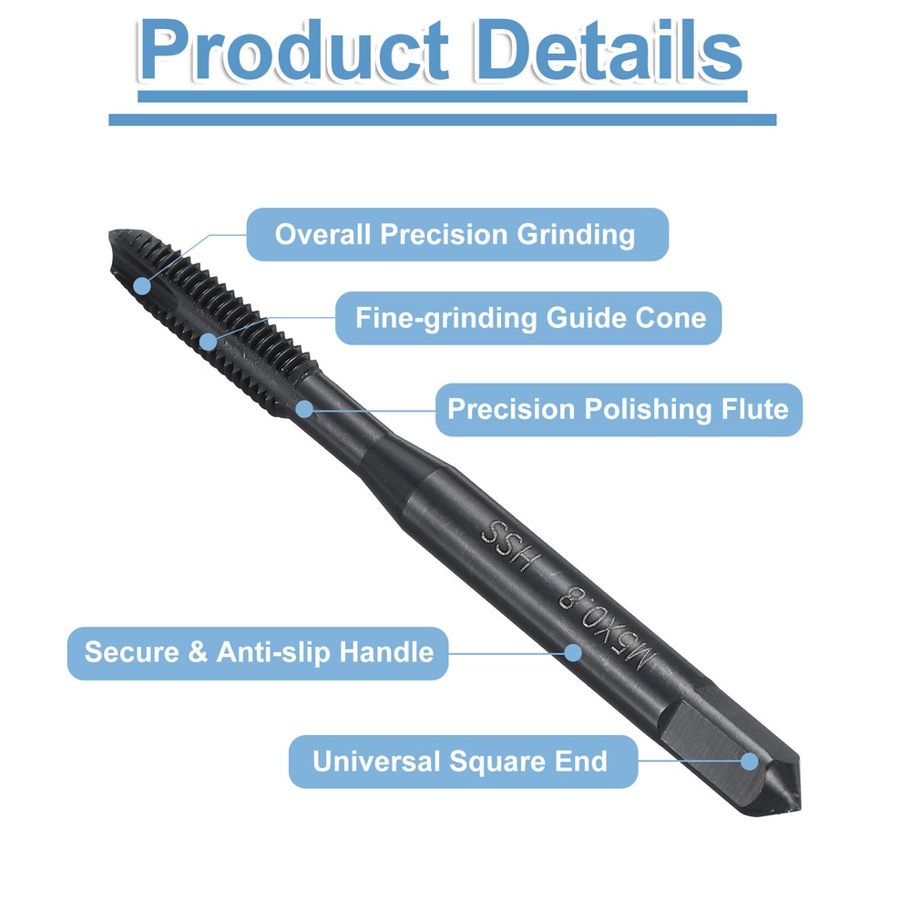 Spiral Point Threading Tap M5 x 0.8 Thread Nitriding HSS 6pcs
