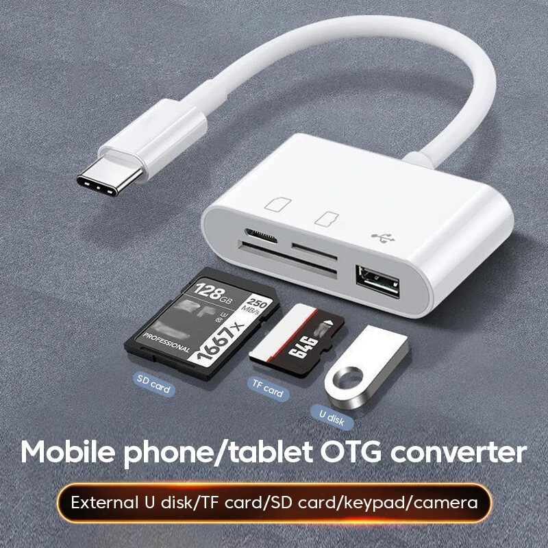 Multi-Port 4 in1 Universal SD TF Card Reader For iPhone, MacBook,Samsung Android