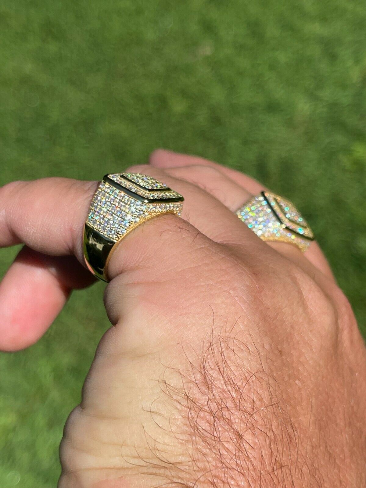 Real 14k Gold Plated Men Hip Hop Iced 1.8ct Moissanite Ring Passes Tester