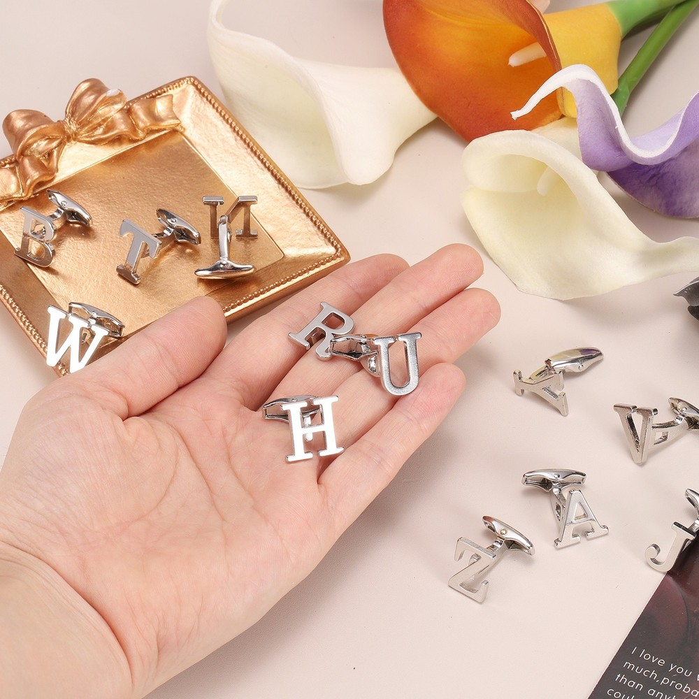 2Pcs Initial Alphabet Cufflinks Iron Letter Cuff Links for Men (Silver B)